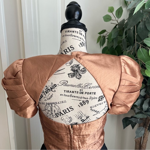 BB Collections Vintage Puff Sleeve Sheath Dress Gold Black Sz 8 - Picture 13 of 16